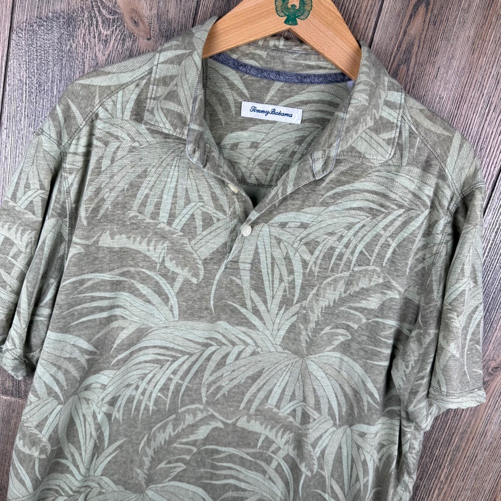 Tommy Bahama Green Tropical Palm Leaf Linen Blend Polo Shirt Mens Medium